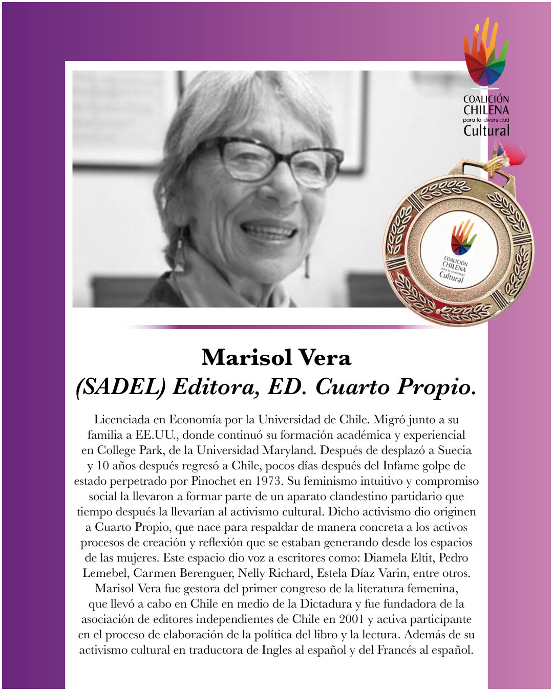 Marisol Vera -medalla coalición cultural